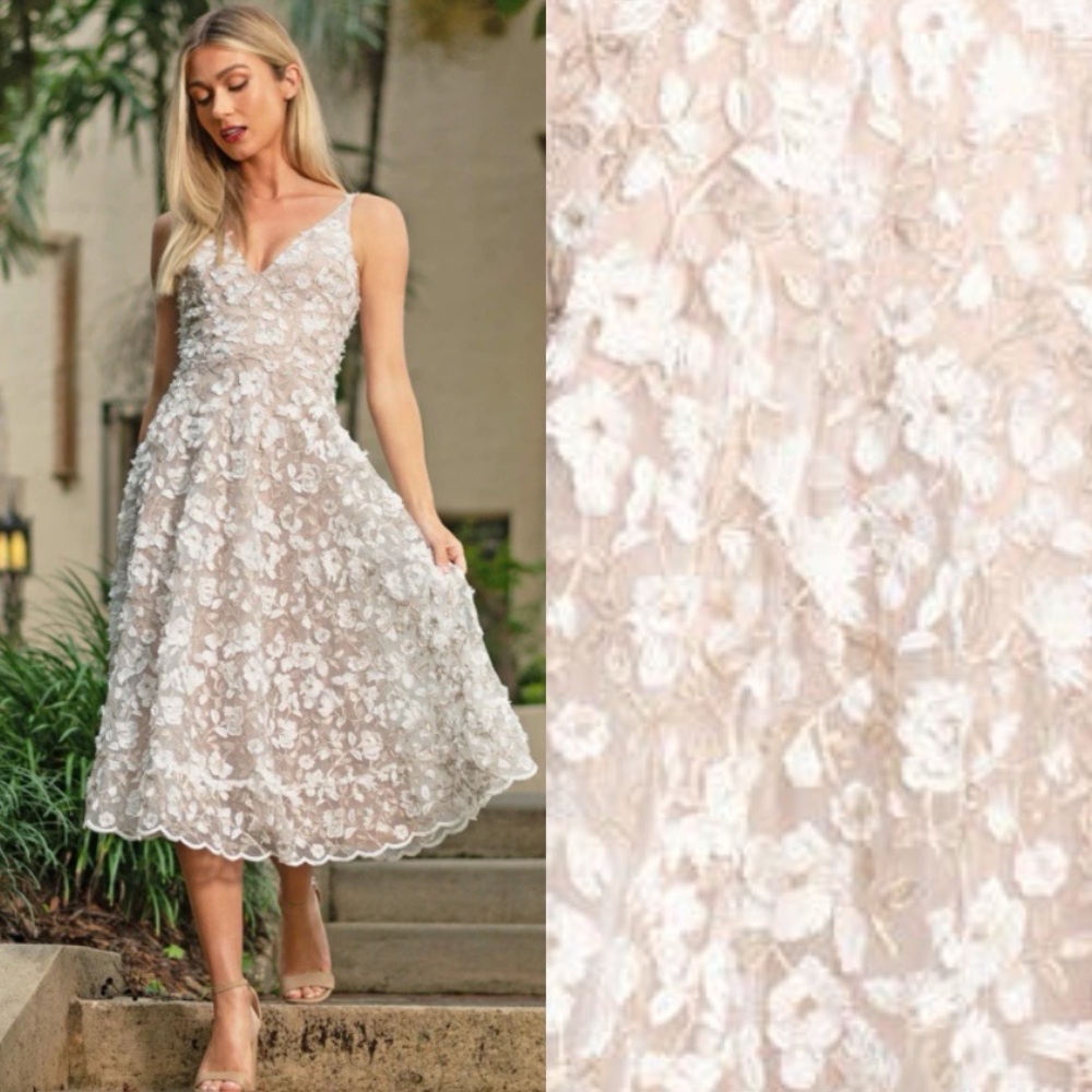 Dress the Population Blush Floral Lace A-Line Midi Dress